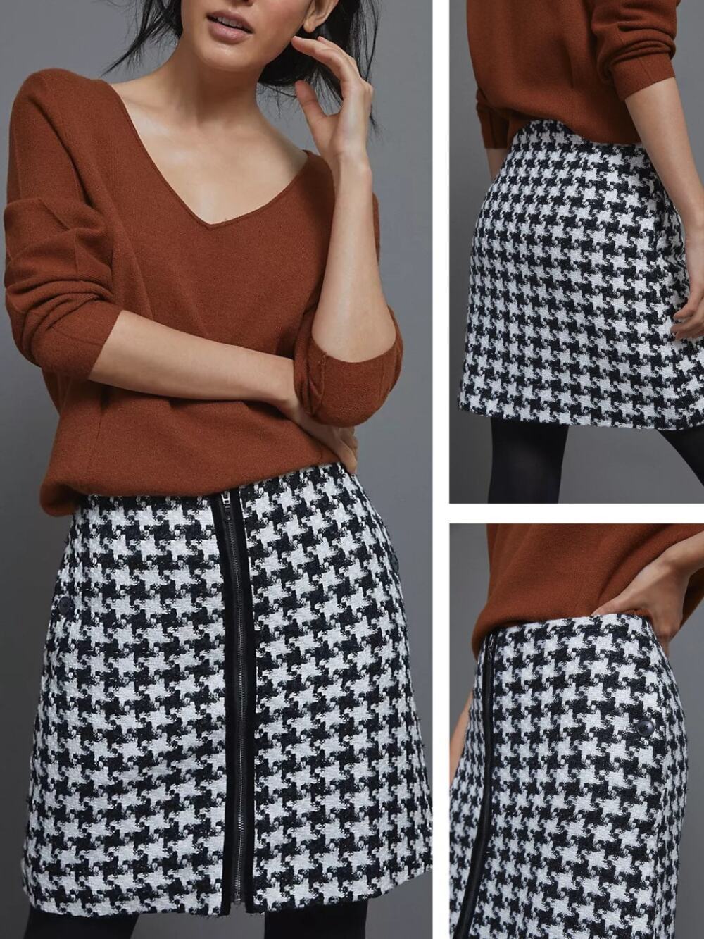 ANTHROPOLOGIE Evira Houndstooth Shine Mini Skirt Size 6